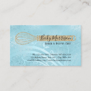 Bakery Pastry Chef   Elegant Gold Whisk Business Card