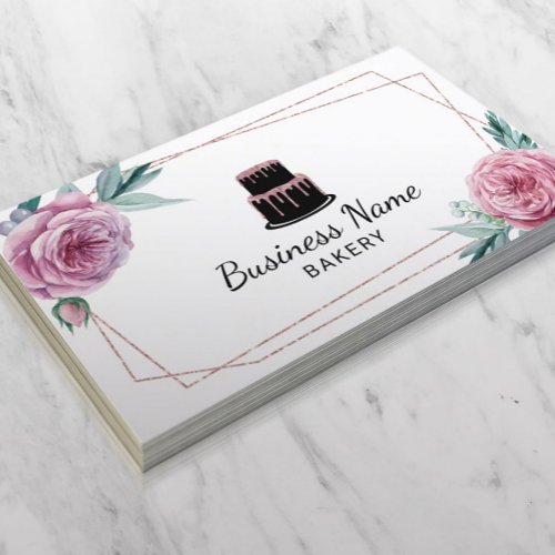 Bakery Pastry Chef Floral Geometric Rose Gold Cake Business Card
