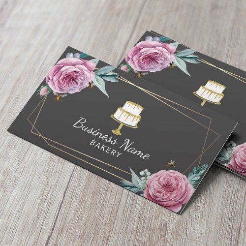 Bakery Pastry Chef Flower  Bees Geometric Gray Business Card
