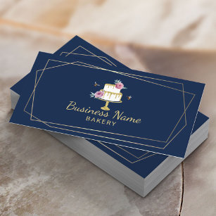 Bakery Pastry Chef Geometric Frame Navy Blue Business Card