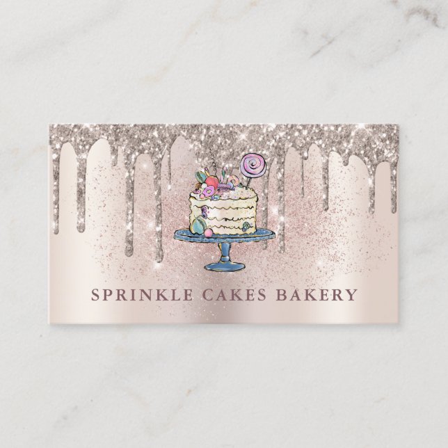 Bakery Pastry Chef Glitter Drips Champagne  Business Card (Front)