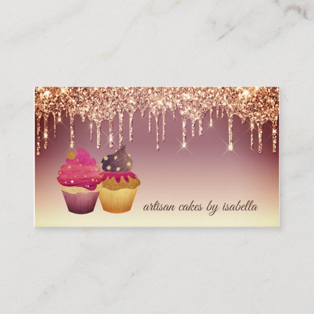 Bakery Pastry Chef Glitter Drips Rose Gold  Business Card (Front)