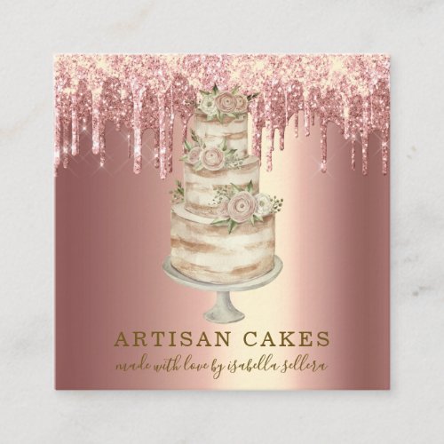 Bakery Pastry Chef Glitter Drips Rose Gold  Square Business Card