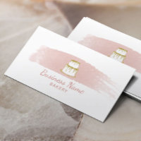 Bakery Pastry Chef Gold Cake Logo Blush Watercolor Business Card