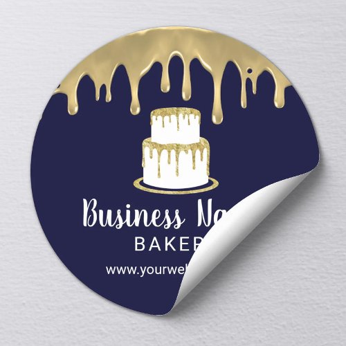 Bakery Pastry Chef Gold Cake Logo Modern Navy Blue Classic Round Sticker