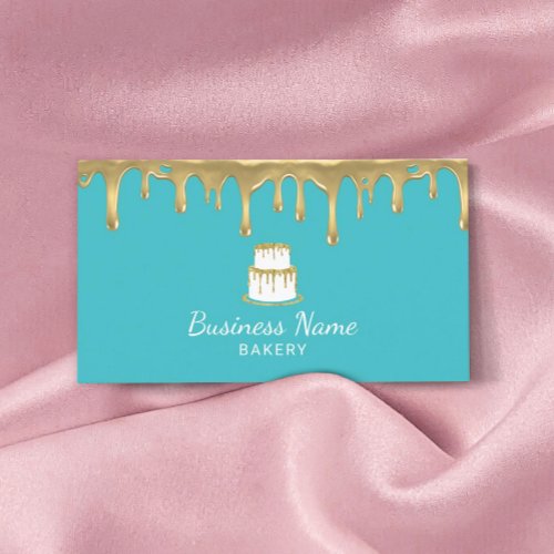 Bakery Pastry Chef Gold Cake Logo Modern Turquoise Business Card