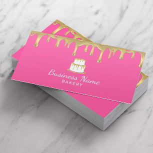 Bakery Pastry Chef Gold Cake Logo Sweet Pink Business Card