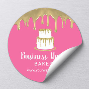Bakery Pastry Chef Gold Cake Logo Sweet Pink Classic Round Sticker