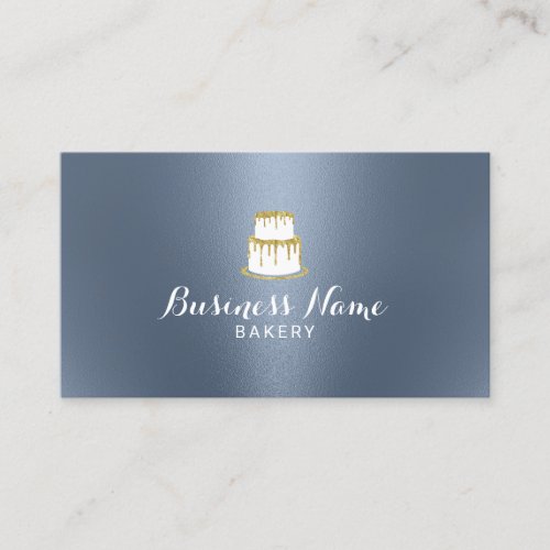 Bakery Pastry Chef Gold Dripping Cake Dusty Blue Business Card