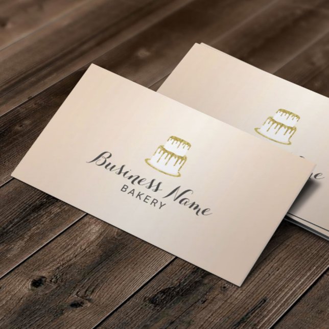 Bakery Pastry Chef Gold Dripping Cake Ivory Business Card (Creator Uploaded)