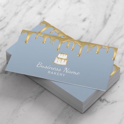 Bakery Pastry Chef Gold Drips Cake Dusty Blue Business Card