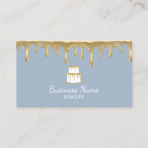 Bakery Pastry Chef Gold Drips Cake Dusty Blue Business Card