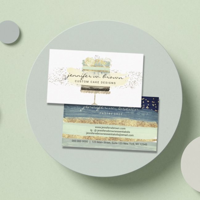 Bakery Pastry Chef Gold Flower glitz glam Cake Business Card