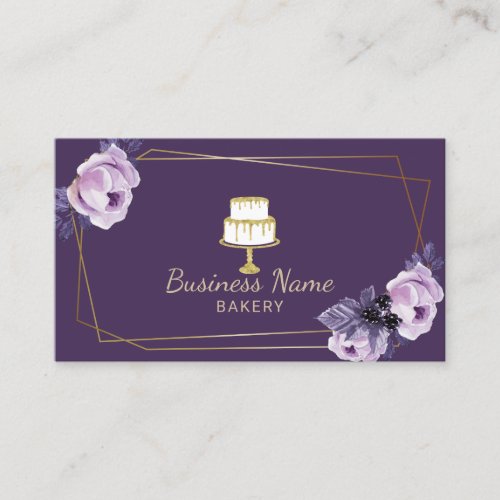 Bakery Pastry Chef Gold Sweet Cake Purple Floral Business Card