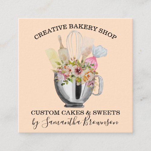 Bakery Pastry Chef Kitchen Utensils Best girly Square Business Card