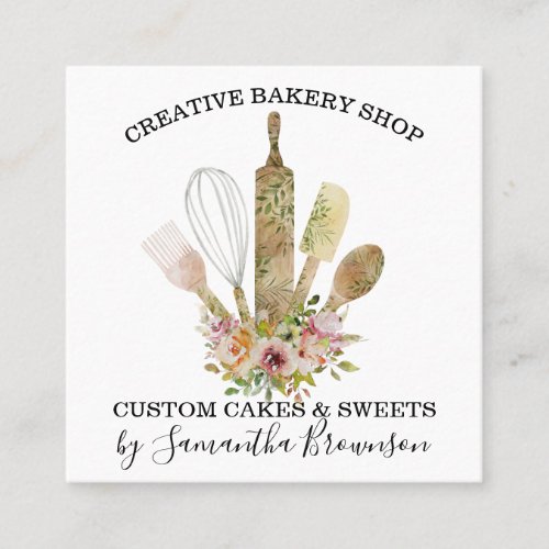Bakery Pastry Chef Kitchen Utensils wooden best Square Business Card