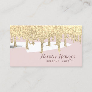 Bakery Pastry Chef Knife Modern Gold Glitter Drips Business Card