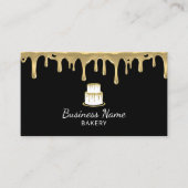 Bakery Pastry Chef Modern Black & Gold Cake Logo Business Card (Front)