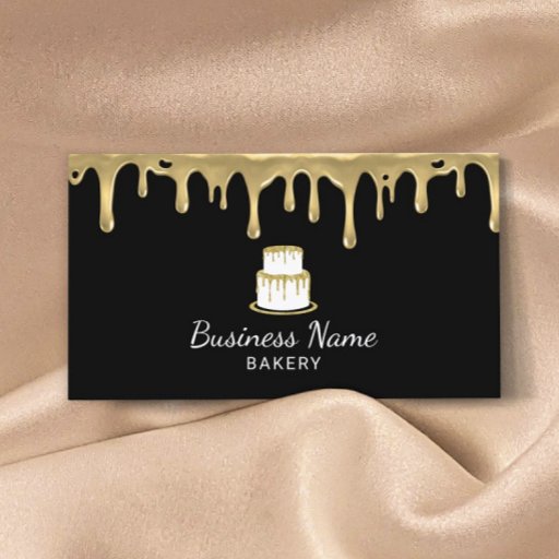 Customizable Bakery Pastry Chef Modern Black &amp; Gold Cake Logo Business Card