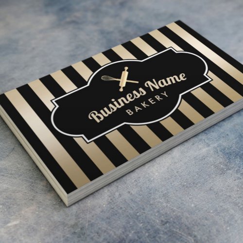Bakery Pastry Chef Modern Black  Gold Stripes Business Card