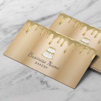 Bakery Pastry Chef Modern Gold Drips Cake Logo  Business Card