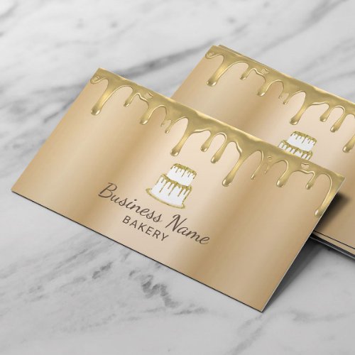 Bakery Pastry Chef Modern Gold Drips Cake Logo  Business Card
