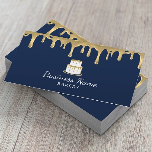 Bakery Pastry Chef Modern Navy  Gold Cake Logo Business Card