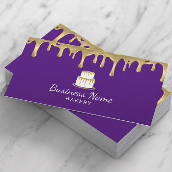 Bakery Pastry Chef Modern Purple & Gold Cake Logo Business Card by cardfactory at Zazzle