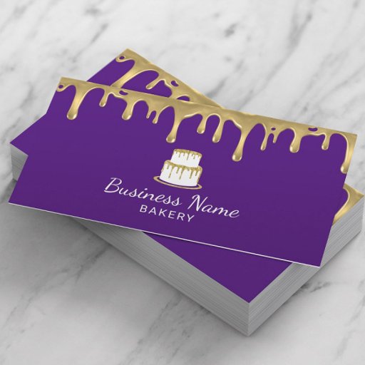 Customizable Bakery Pastry Chef Modern Purple &amp; Gold Cake Logo Business Card