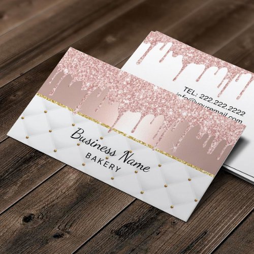 Bakery Pastry Chef Modern Rose Gold Drips 2 Business Card
