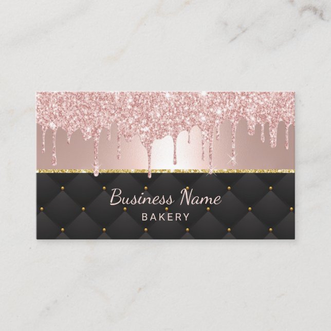 Bakery Pastry Chef Modern Rose Gold Drips #3 Business Card (Front)
