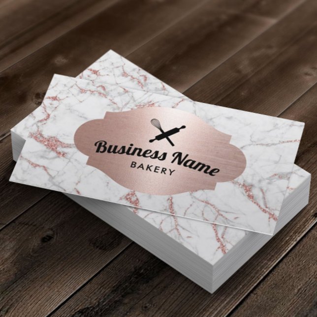 Bakery Pastry Chef Modern Rose Gold Marble #2 Business Card (Creator Uploaded)