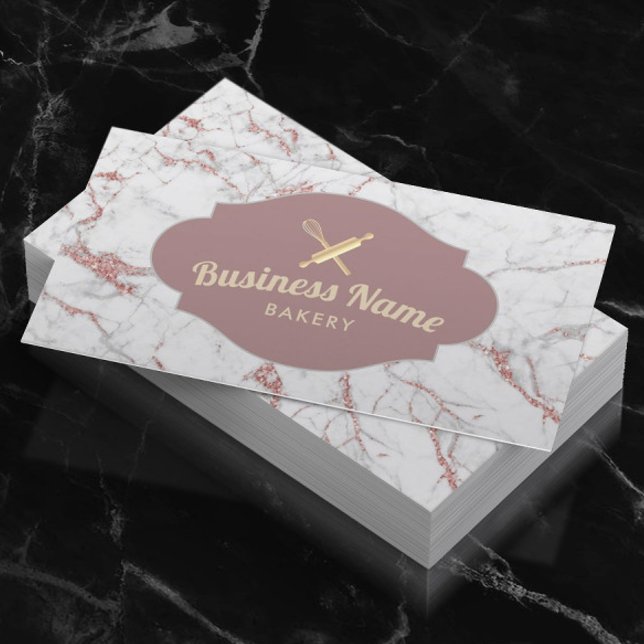Bakery Pastry Chef Modern Rose Gold Marble Business Card (Creator Uploaded)