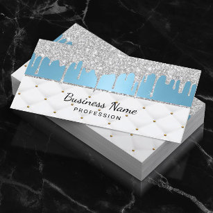Bakery Pastry Chef Modern Silver Drips Baby Blue Business Card
