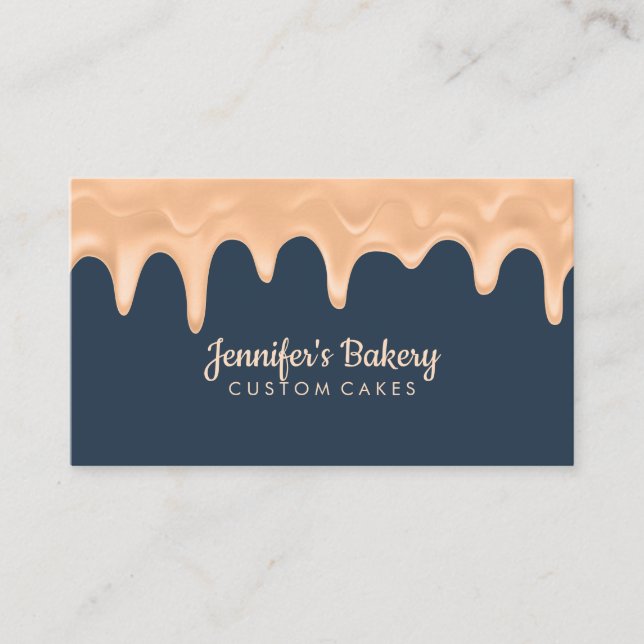 Bakery Pastry Chef Navy Cake Cream Dripping Business Card (Front)