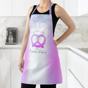 Bakery Pastry Chef Purple Glitter Drips Script Apron