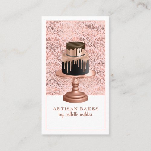 Bakery Pastry Chef Rose Gold Drips Cake Business B Business Card