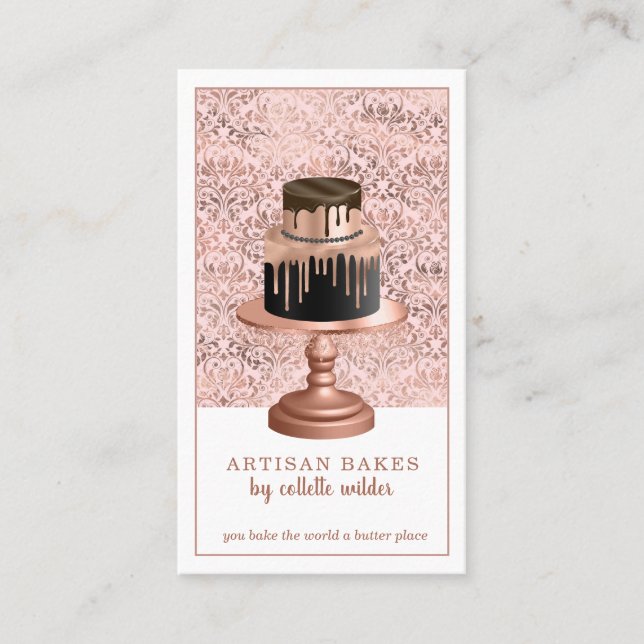 Bakery Pastry Chef Rose Gold Drips Cake Business Business Card (Front)