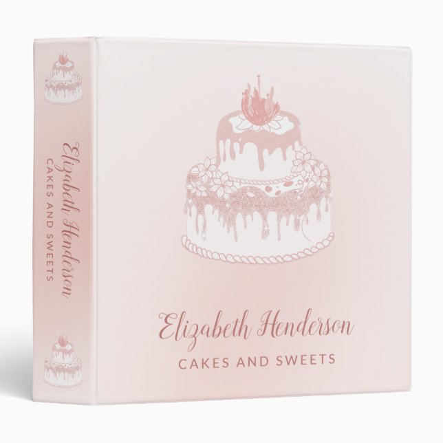 Bakery Pastry Chef Rose Gold Drips Cake Recipe 3 Ring Binder (Front/Spine)