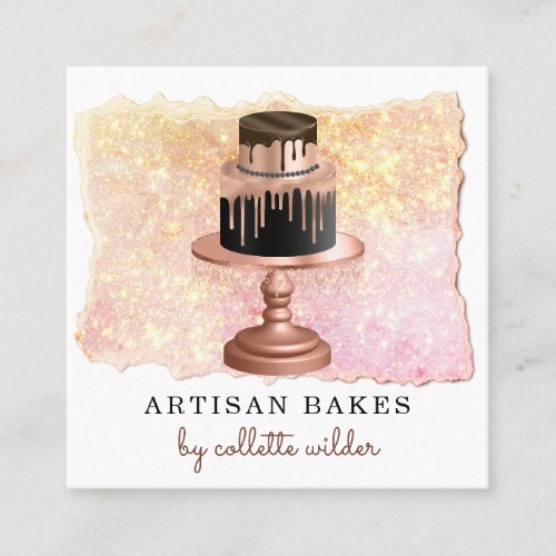 Bakery Pastry Chef Rose Gold Drips Sparkle Square  Square Business Card