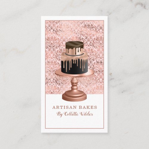 Bakery Pastry Chef Rose Gold Faux Foil Layer Cake Business Card