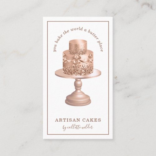 Bakery Pastry Chef Rose Gold Glitter Cake Business Card
