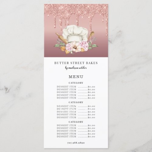 Bakery Pastry Chef Rose Gold Glitter Drips Price  Menu