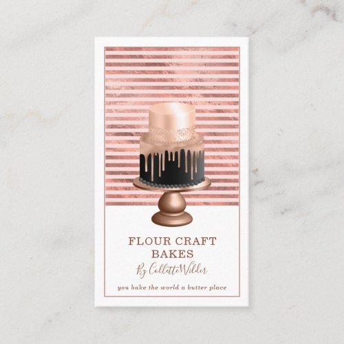 Bakery Pastry Chef Rose Gold Stripes And Pink Business Card