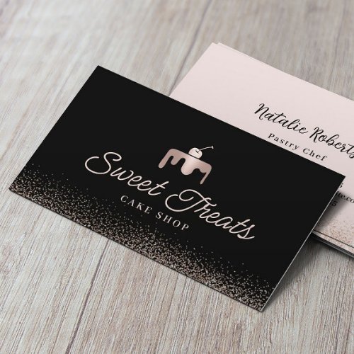 Bakery Pastry Chef Rose Gold Sweet Cake Logo Business Card