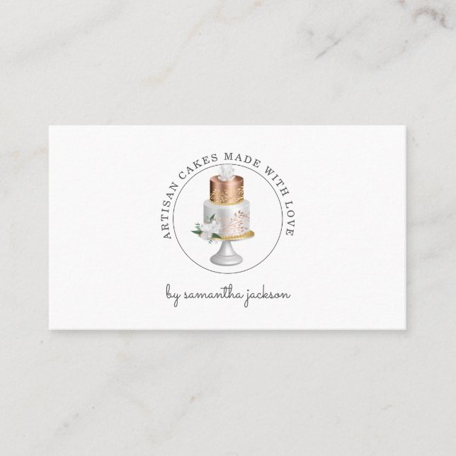 Bakery Pastry Chef Rose Gold White Cake  Business Card (Front)