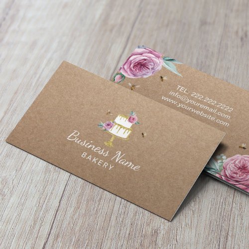 Bakery Pastry Chef Rustic Flower  Bees Cake Kraft Business Card