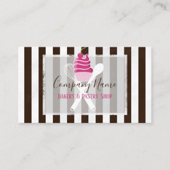 Bakery Pastry Chef | Stylish Brown Stripes Business Card by chandraws at Zazzle