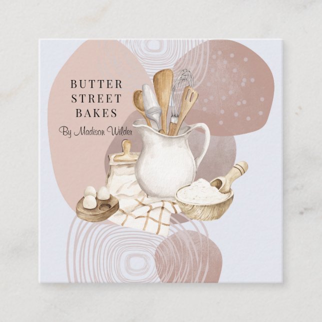 Bakery Pastry Chef Utensils Ingredients  Square Business Card (Front)