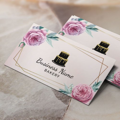 Bakery Pastry Chef Vintage Floral Geometric Frame Business Card